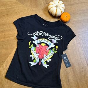 Ed Hardy LKS Black Tee with Heart and Dagger Design